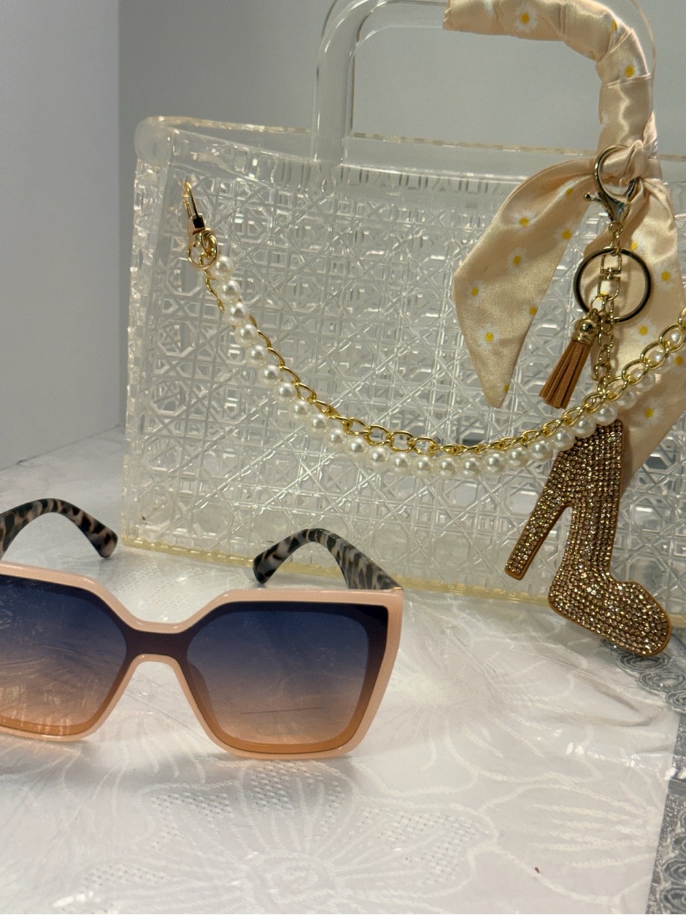 Gold Mini Jelly tote with gold wristlet and Jessica Simpson sunglasses - Picture 3 of 12